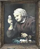 Emil Lange, Vrouw met eiermand, Pastel-tekening door E