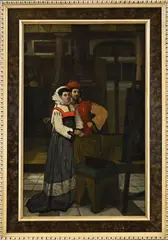 François Dumont, Italiaans paar in interieur, Olieverf op paneel