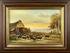 Jaap van Kregten, Schaapskooi met herder, Olieverf op linnen