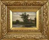 Jan van Rhijnnen, Boerderij aan waterkant, Olieverf op linnen