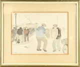 Piet Spijker, Stadsgezicht met tram en figuren, Aquarel op papier