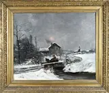 L. Monteé, Winters landschap met koets, Winters landschap met koets