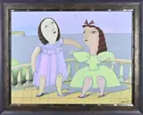 onduidelijk gesigneerd Schilderij, Twee dansense figuren, Gouache op papier