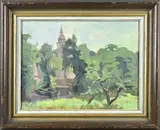Jaap de Ruig, Gezicht op klooster Siegburg, Pastel op board