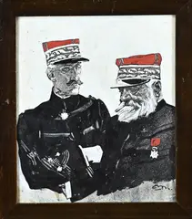 Eduard Thöny, Twee Franse officieren, Gemengde techniek, met gouache op papier