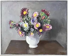 Pol Dom, Melkkan met bloemen, Olieverf op linnen 45x55 cm