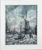 Win L. Van Dijk, Hollands winterlandschap, Olieverf op linnen