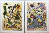 2x J. Casten, Moderne fantasie voorstelling, Acryl op papier