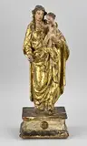 Madonna met kind Jezus, 49 cm., 17e - 18e Eeuws vergulde Madonna met kindje Jezus, gemaakt van zachthout
