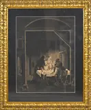 Pinxit. Joachim de Beer, Figuren in interieur, Sepia op papier