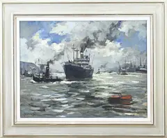 Jan Korthals, Rotterdamse haven, Olieverf op linnen