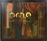 18e - 19e Eeuws groot Russisch othodox ikoon, Jezus in tempel