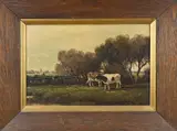 C. Wouters, Landschap met koeien, Olieverf op triplex