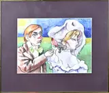Adrian Stahlecker, Clown met dame, Aquarel op papier