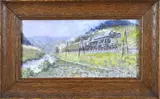 Udoli Sazavy, Stoomtrein in landschap, Olieverf op schilderskarton