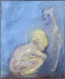 Ricardos Jazukevicius, Baby met hond, 1990, Olieverf op linnen