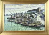 Frans Ruwel, Bedrijvigheid in haven, Olieverf op linnen