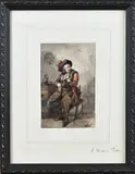 Hubertus van Hove, 17e Eeuws figuur in taveerne, Aquarel op papier