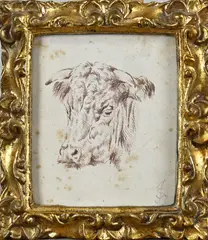 Monogram J.S., Kop van een stier