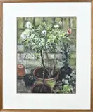 Frida Holleman, Bloempotten met planten, Aquarel op papier