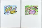 2x Peter Diem, 2x Fantasie voorstelling, Aquarel op papier