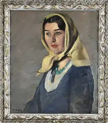 Pol Dom, Vrouw met hoofddoek, Olieverf op linnen