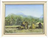 v.d. Does, Indonesisch landschap, Olieverf op schilderskarton