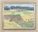 John Eshuis, Landschap met korenschoven, Olieverf op linnen