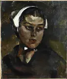 Pol Dom, Portret vissersvrouw, Olieverf op linnen