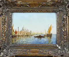Charles Cousin, Gezicht op Venetië, Olieverf op paneel