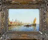 Charles Cousin, Gezicht op Venetië, Olieverf op paneel