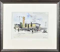 Jan Korthals, Station Eindhoven, Lithografie op papier