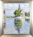 Lucien Haffen, Kerk aan het water, Olieverf op linnen