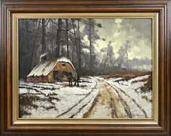J. van Dijk, Winters landschap, Olieverf op linnen