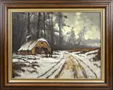 J. van Dijk, Winters landschap, Olieverf op linnen