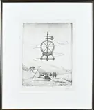 J.L. Thewisen, Surrealistisch landschap, Aquatinta op papier