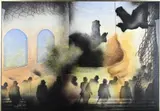 Juan Rivas, Figuren voorstelling bij nacht, Pastel op papier