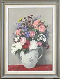 A. Potgieter, Aardewerken schenkkan met bloemen, Olieverf op linnen