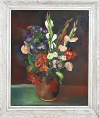 Gesigneerd Jongman, Vaas met bloemen, Keramieken vaas met bloemen