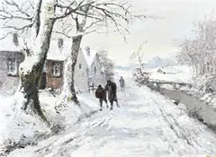 L. de Leeuw, Wintergezicht, 1941, Olieverf op linnen
