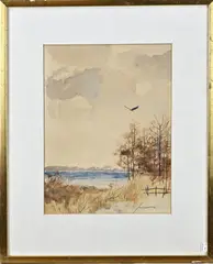 Jo Schrijnder, Plasgezicht met roofvogels, Gemengde techniek op papier