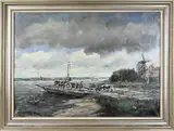 H.C. Kranenburgh, Overvaart met pont, Olieverf op linnen