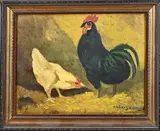A.G. Looijenstein, Haan + kip, Olieverf op board