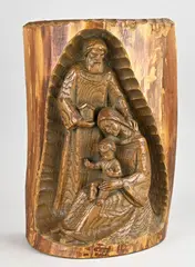 Religieus beeld by Albin Moroder, Religieus houtgestoken beeld van eikenhout, offered Jan 2026