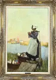 Adam Edwin Proctor, Handwerkend bloemenmeisje, Olieverf op linnen