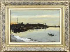 Wetering De Rooij, Hollands havengezicht in winter, Olieverf op linnen