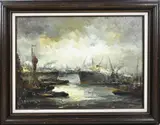 Jan H. Bevort, Rotterdams havengezicht, Olieverf op linnen