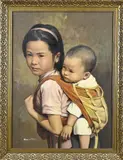 Francis Tsoy, Chinees meisje met kind, Olieverf op linnen