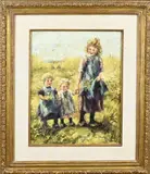 E. van Bommel, Kinderen met bloemen, Olieverf op paneel