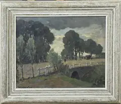 Wetering De Rooij, Landschap met brug, Olieverf op linnen